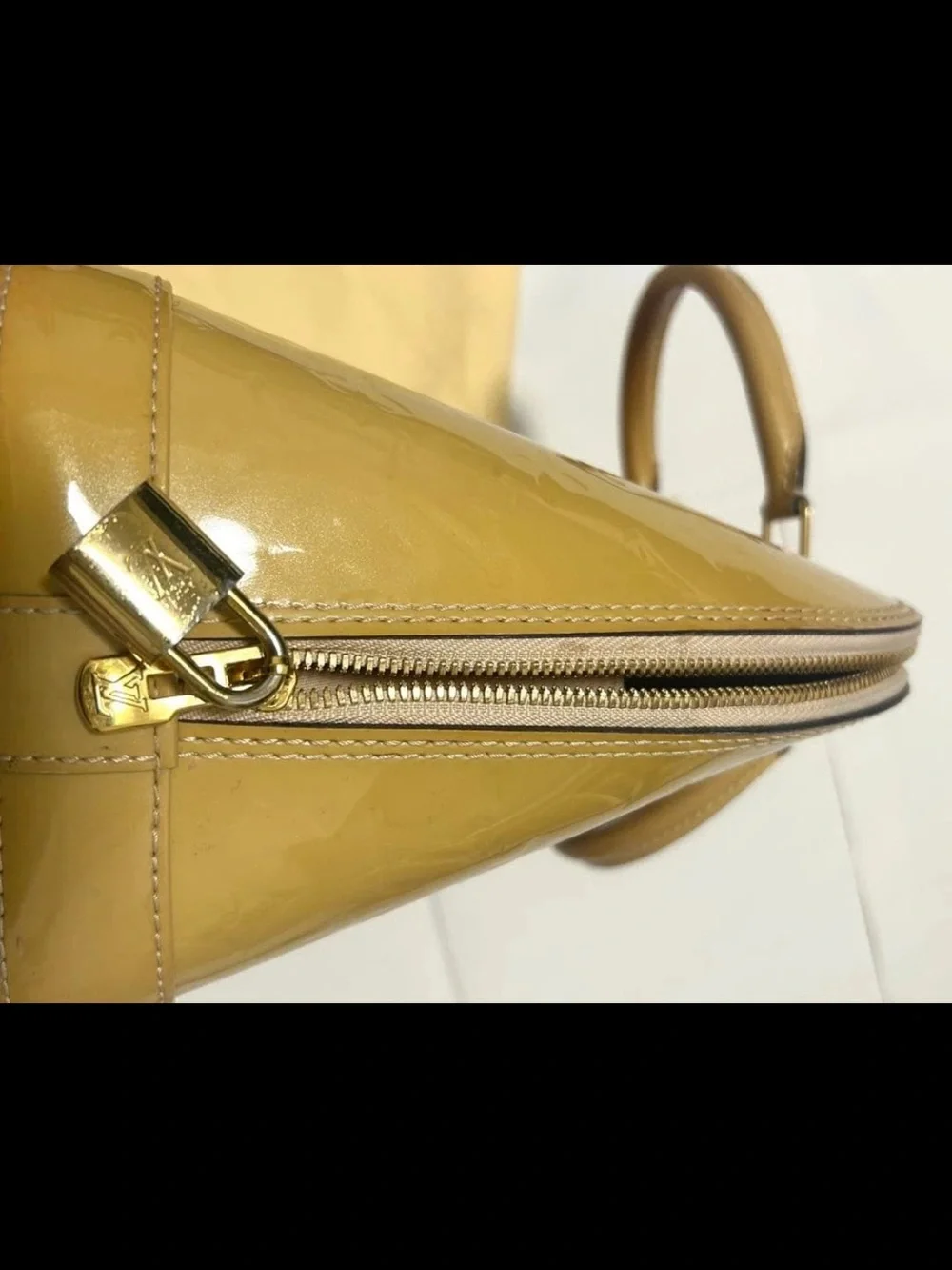 Louis Vuitton Vernis Alma PM Satchel in Camel Patent Leather with Gold Hardware